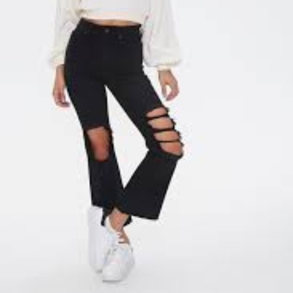 Forever 21 Distressed Flare Ankle Jeans